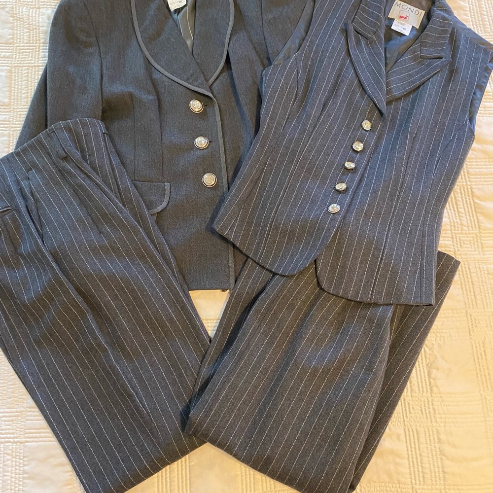 Women's Luxury Pinstripe 4 piece Suit Set - Gray & White